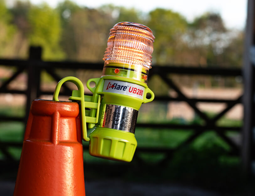 UB280 LED Safety Beacon in use - cone clip